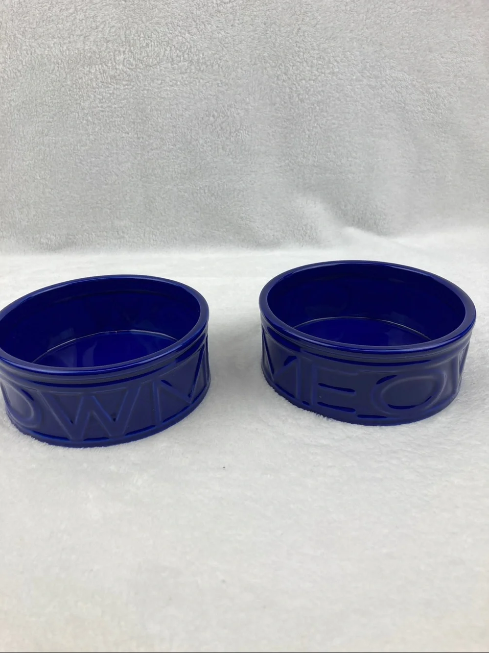 Cobalt Blue Meow Kitty Food Dishes Set of 2, 4.75” x 2”